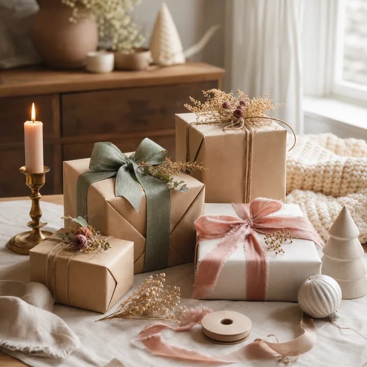Thoughtfully wrapped gifts illustrating cozy fall gift guide